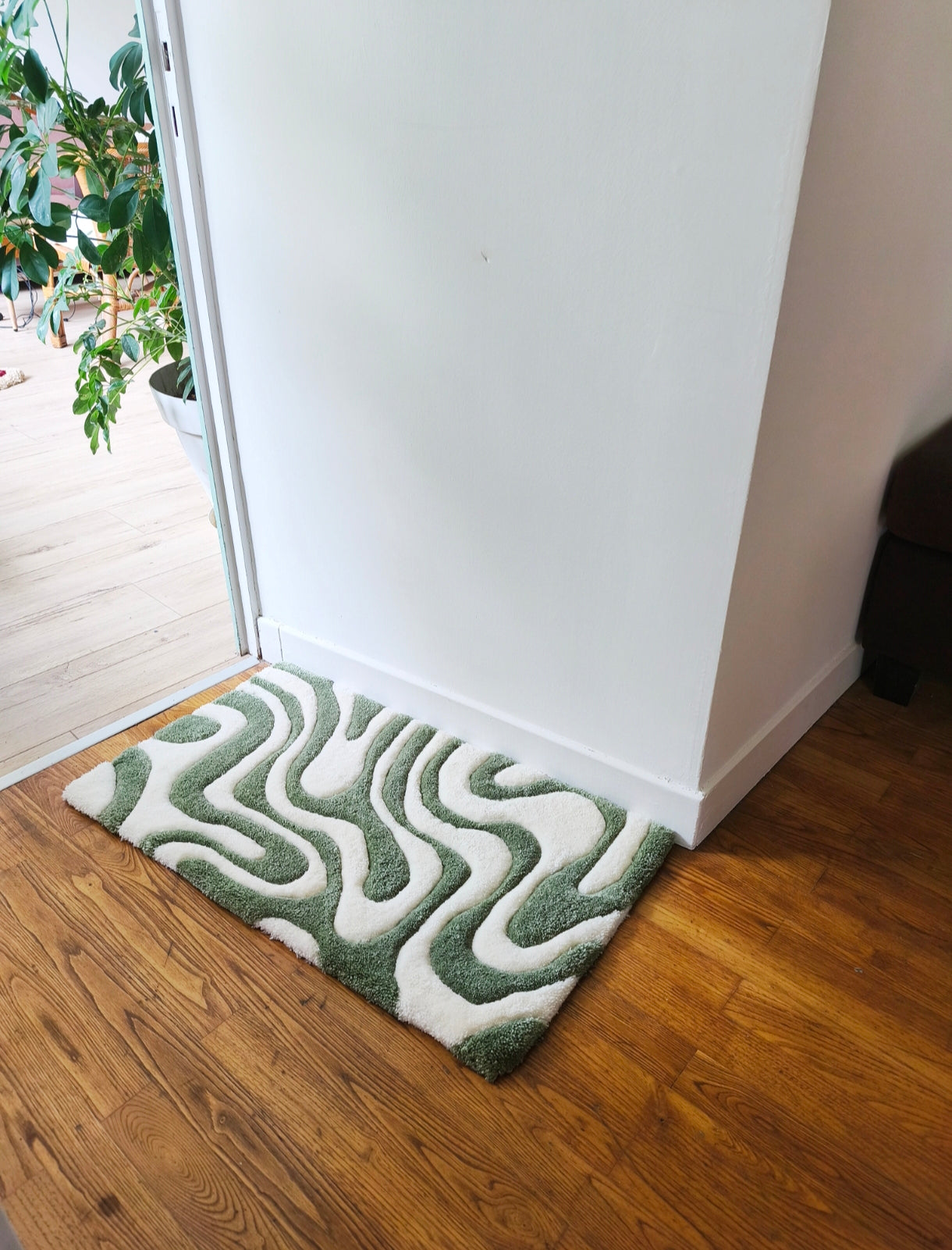 TAPIS RECTANGULAIRE VERT OLIVE & ÉCRU